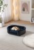 Scandinavian style Elevated Dog Bed Pet Sofa With Solid Wood legs and Black Bent Wood Back, Cashmere Cushion,Mid Size