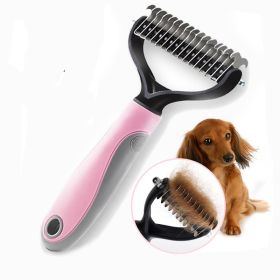 Pet Long-haired Dogknot Comb Double-sided Blade Dog (Color: Pink, size: L)