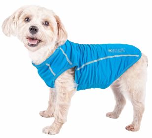 Pet Life Active 'Racerbark' 4-Way Stretch Performance Active Dog Tank Top T-Shirt (Color: Blue, size: large)